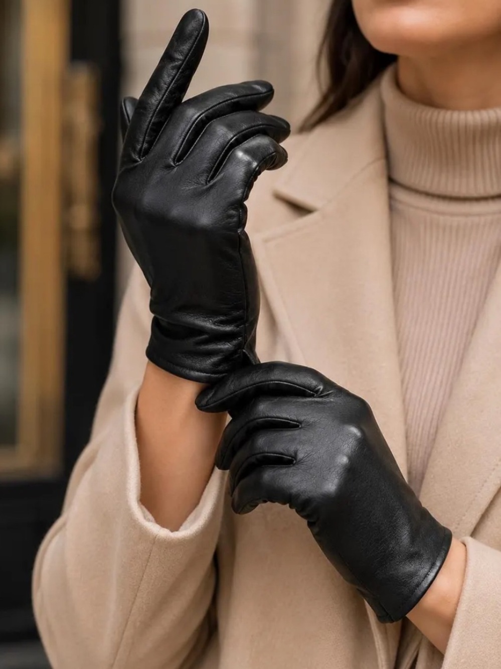Classic Black Leather Women's Gloves
